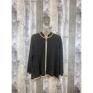 Misook Black & Metallic Gold Polka Dot Full Zip Jacket Size Large.